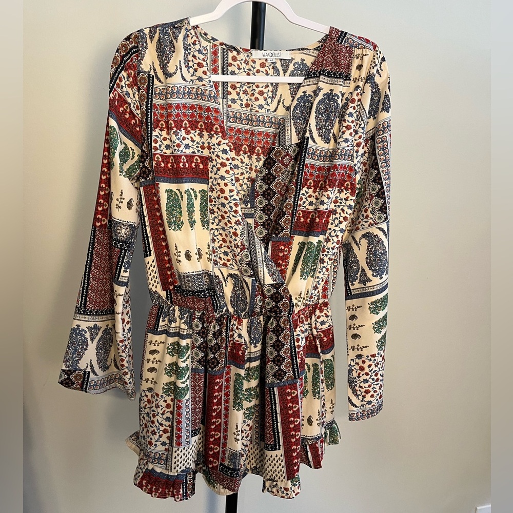Euc Wanderlust Romper Patchwork Floral Paisley Pr… - image 1